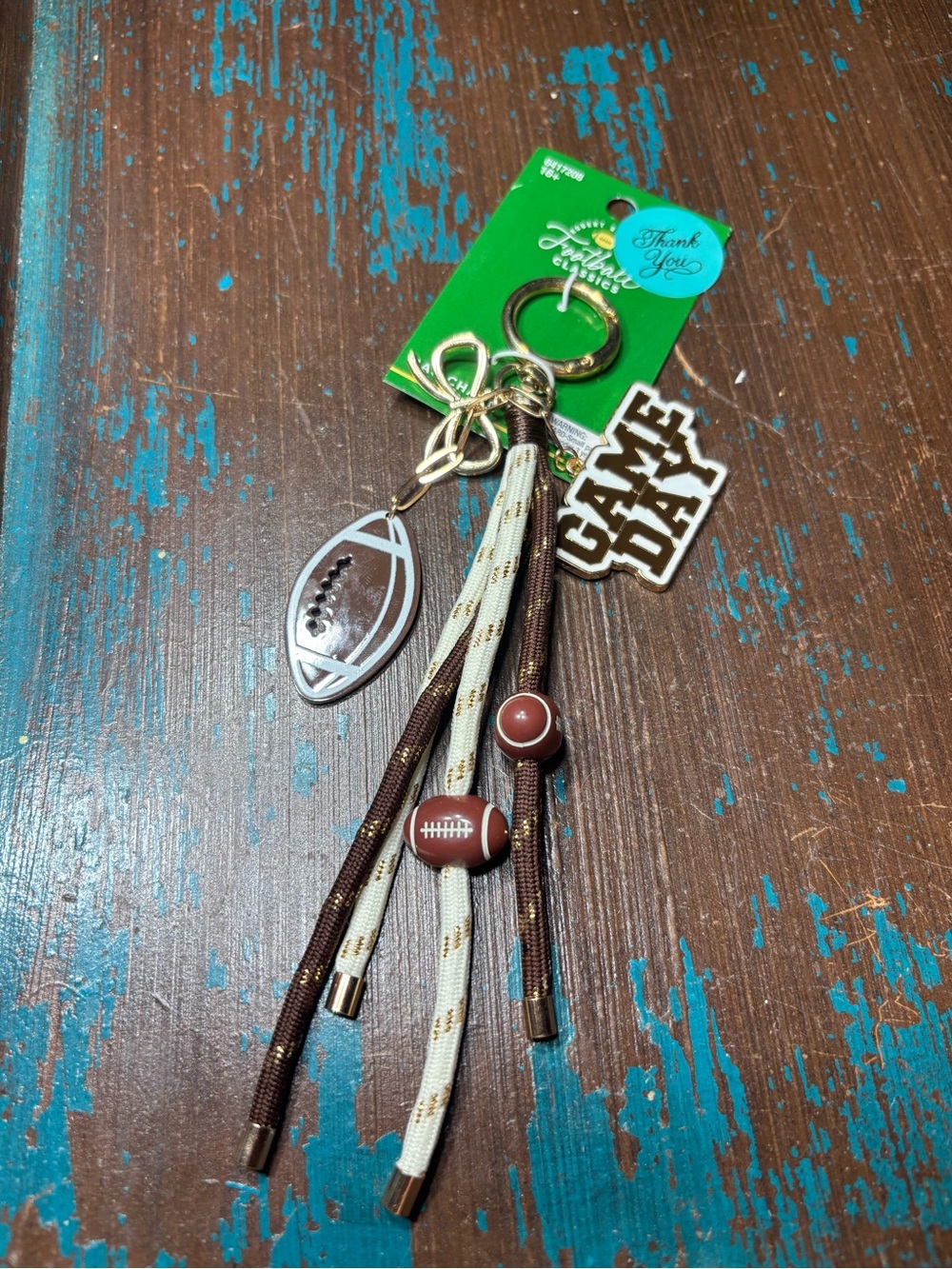 New Game Day Football Tassel Keychain - Brown and Cream Bag Charm